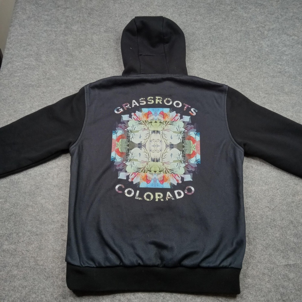 Grassroots California Hoodie Mens Small‎ Black Pullover Colorado Back Graphic